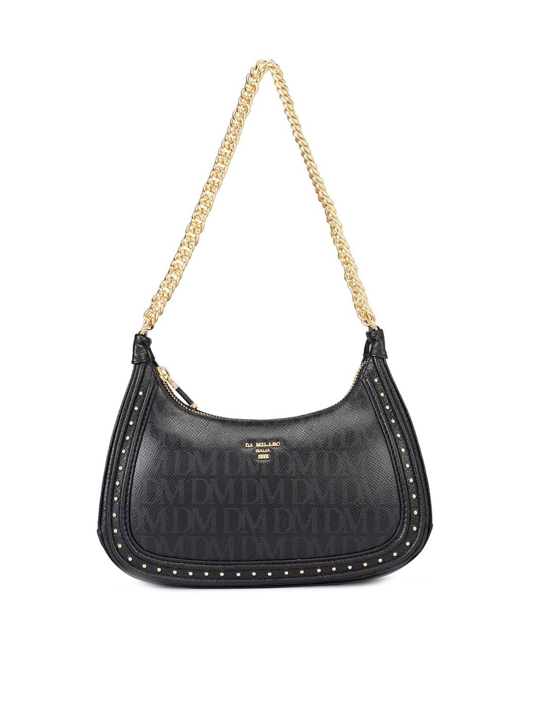 

Da Milano Leather Printed Structured Shoulder Bag, Black
