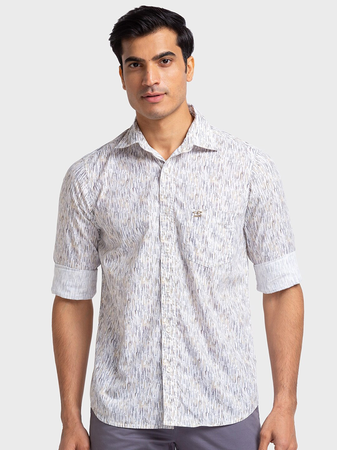 

ColorPlus Tailored Fit Abstract Printed Pure Cotton Casual Shirt, Grey