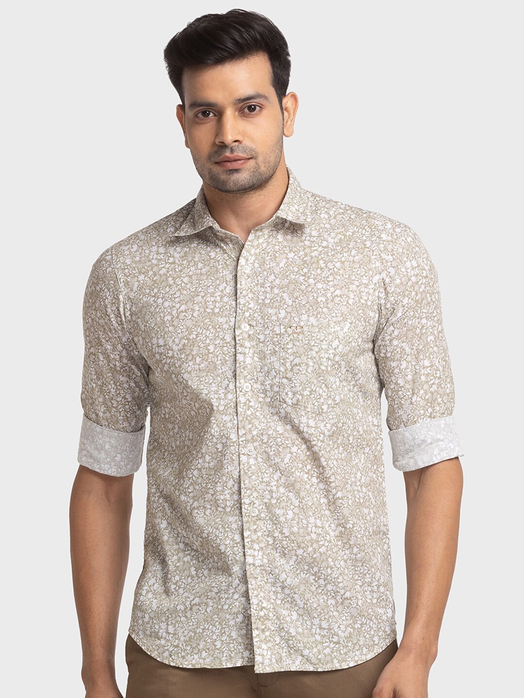 

ColorPlus Tailored Fit Floral Printed Pure Cotton Casual Shirt, Beige