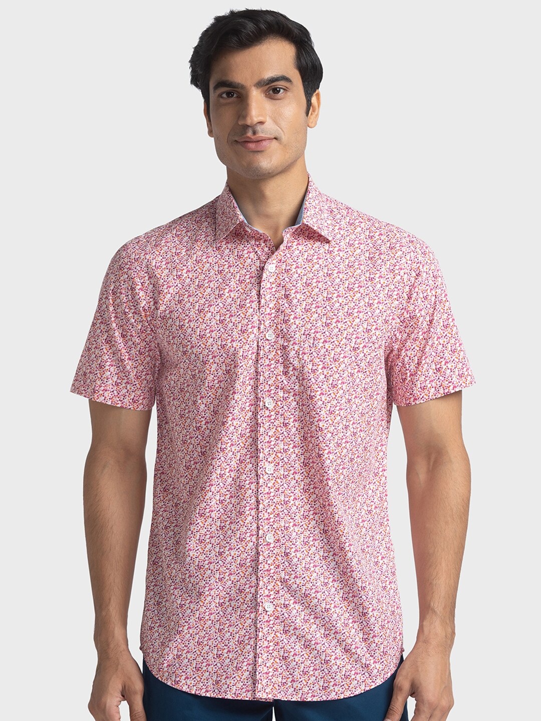 

ColorPlus Plus Size Floral Printed Tailored Fit Organic Cotton Casual Shirt, Red