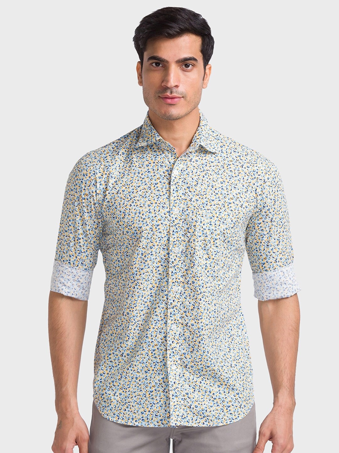 

ColorPlus Tailored Fit Micro Ditsy Printed Pure Cotton Casual Shirt, Yellow