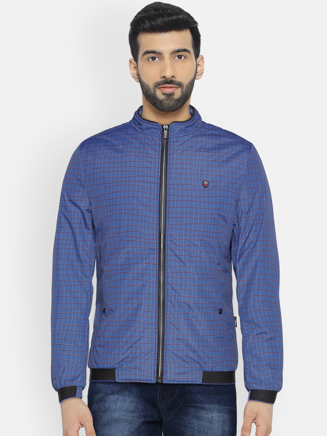

Fort Collins Men Blue Checked Bomber Jacket