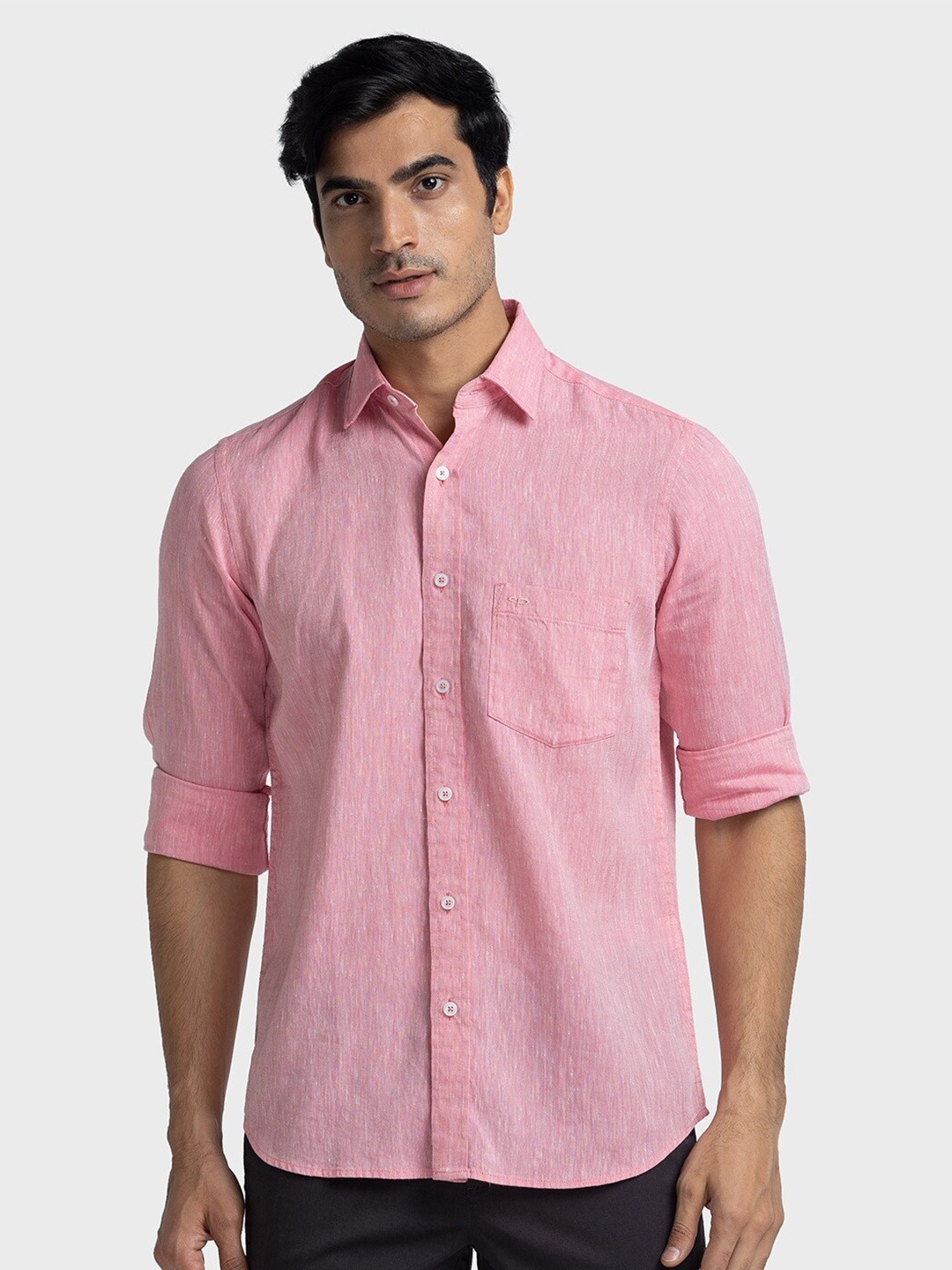 

ColorPlus Tailored Fit Spread Collar Pure Linen Casual Shirt, Red