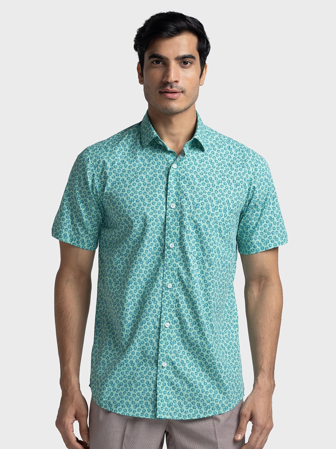 

ColorPlus Floral Printed Tailored Fit Organic Cotton Casual Shirt, Green