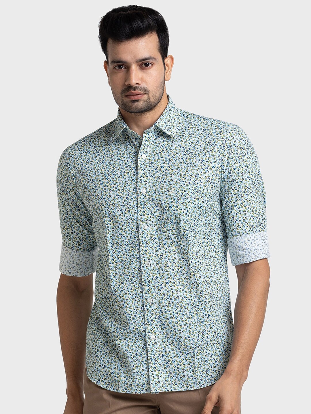 

ColorPlus Micro Ditsy Printed Tailored Fit Organic Cotton Casual Shirt, Green