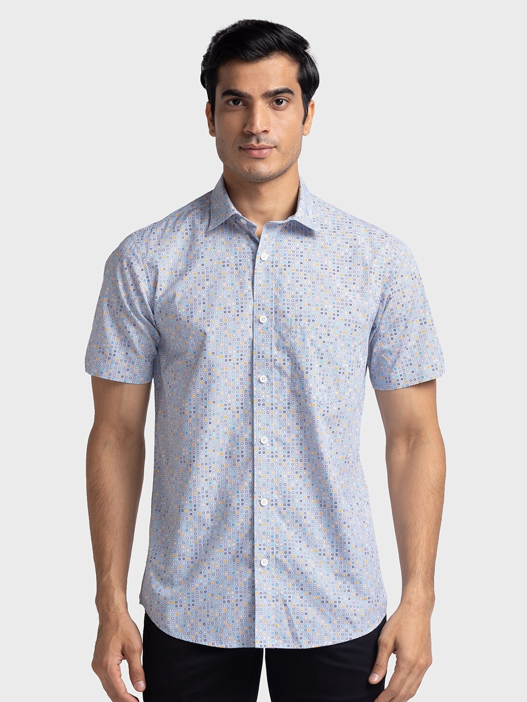 

ColorPlus Tailored Fit Floral Printed Pure Cotton Casual Shirt, Blue