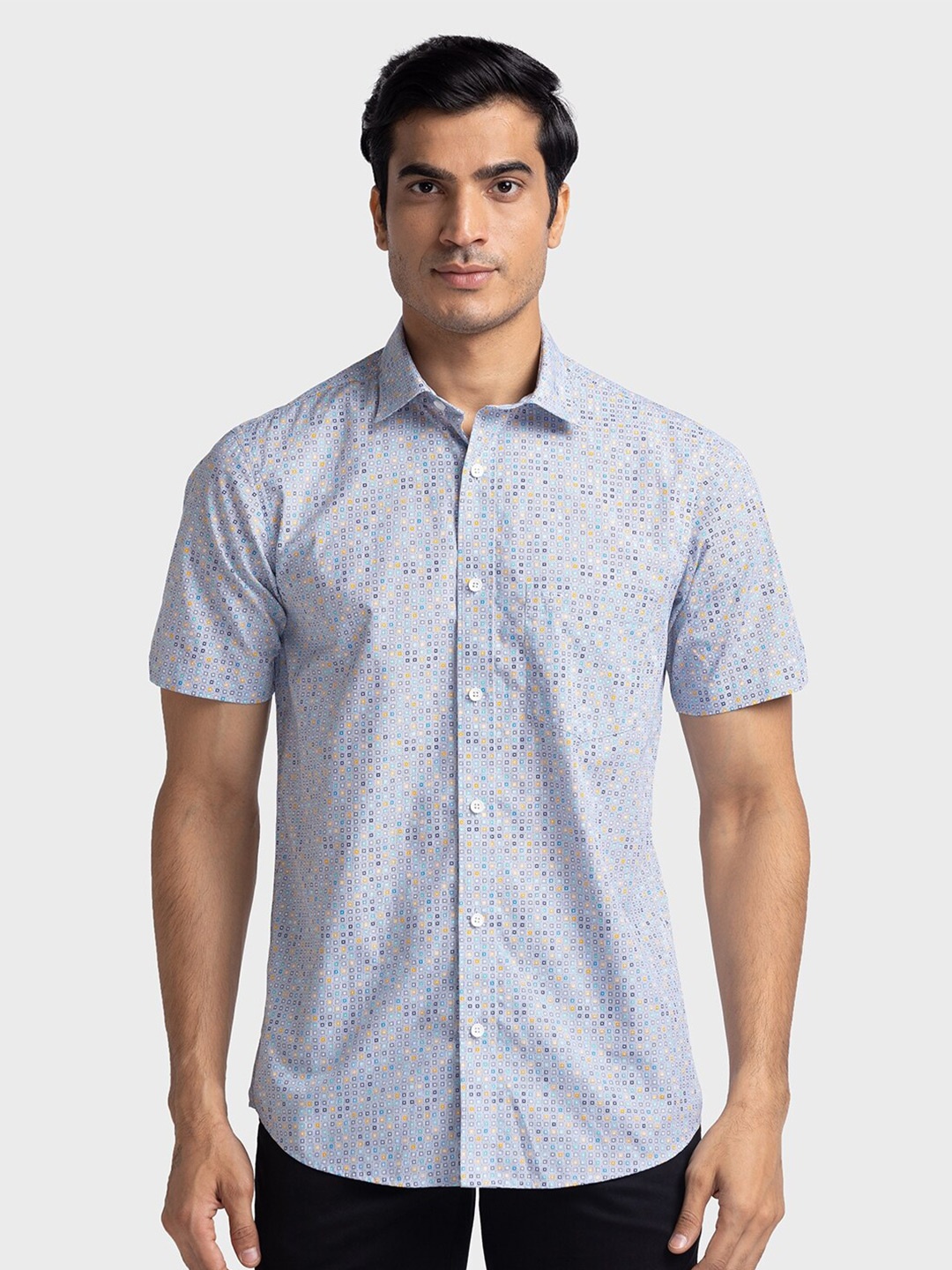 

ColorPlus Geometric Printed Tailored Fit Organic Cotton Casual Shirt, Blue