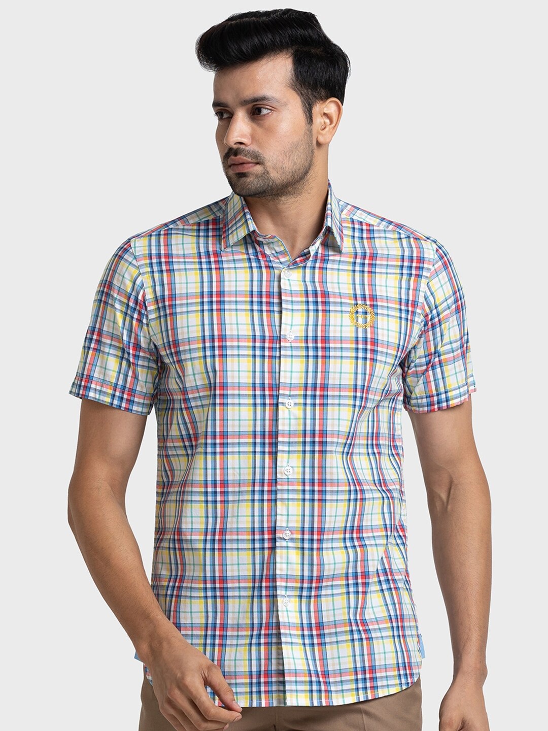 

ColorPlus Tailored Fit Checked Pure Cotton Casual Shirt, Blue