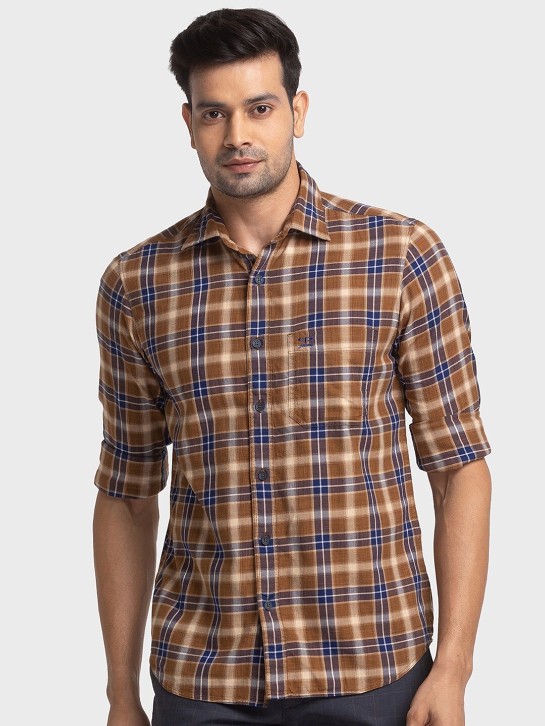 

ColorPlus Tailored Fit Tartan Checks Pure Cotton Casual Shirt, Red