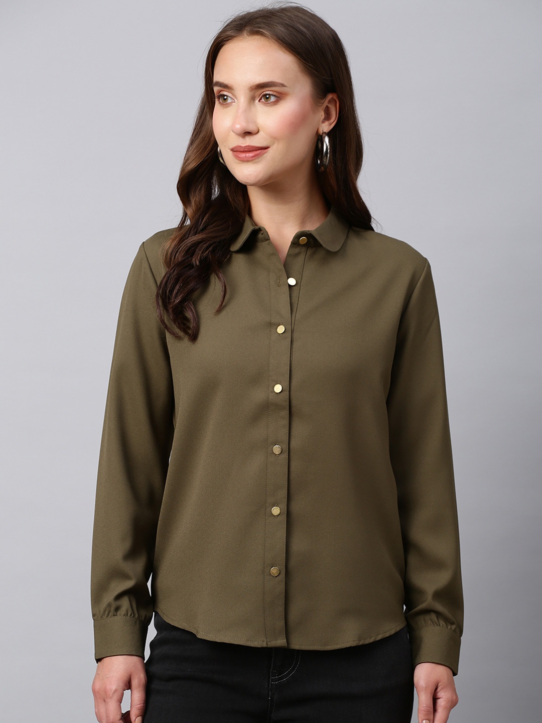 

Chemistry Slim Fit Spread Collar Crepe Shirt, Olive