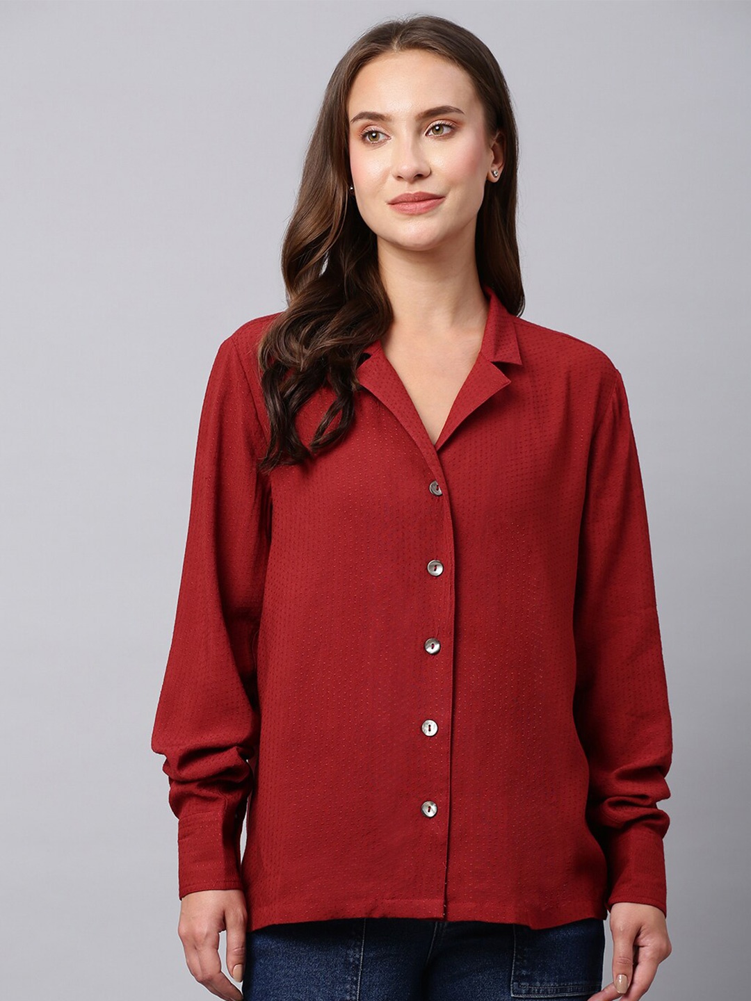 

Chemistry Self Design Long Sleeves Shirt Style Top, Burgundy