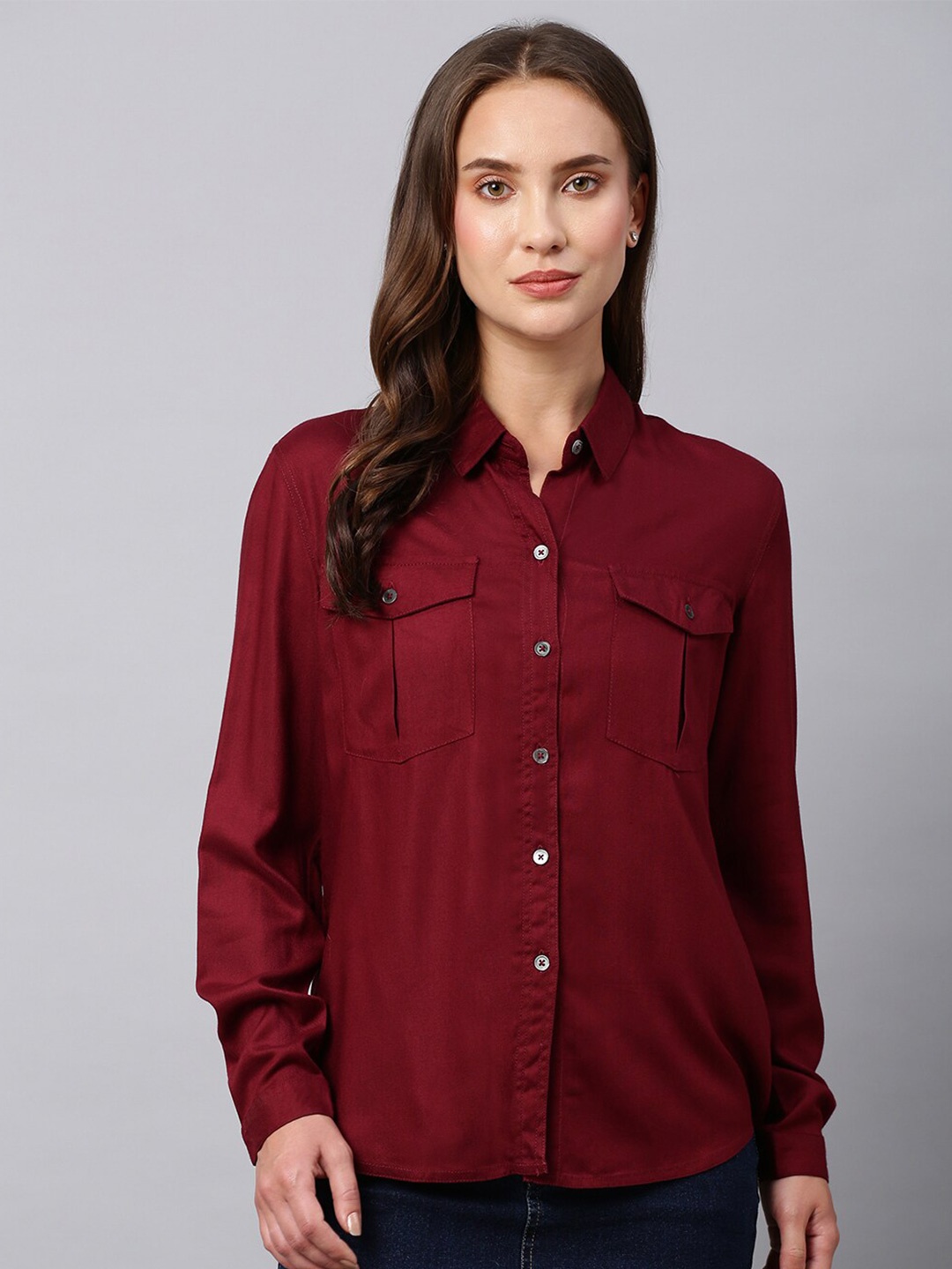 

Chemistry Spread Collar Long Sleeves Casual Shirt, Maroon