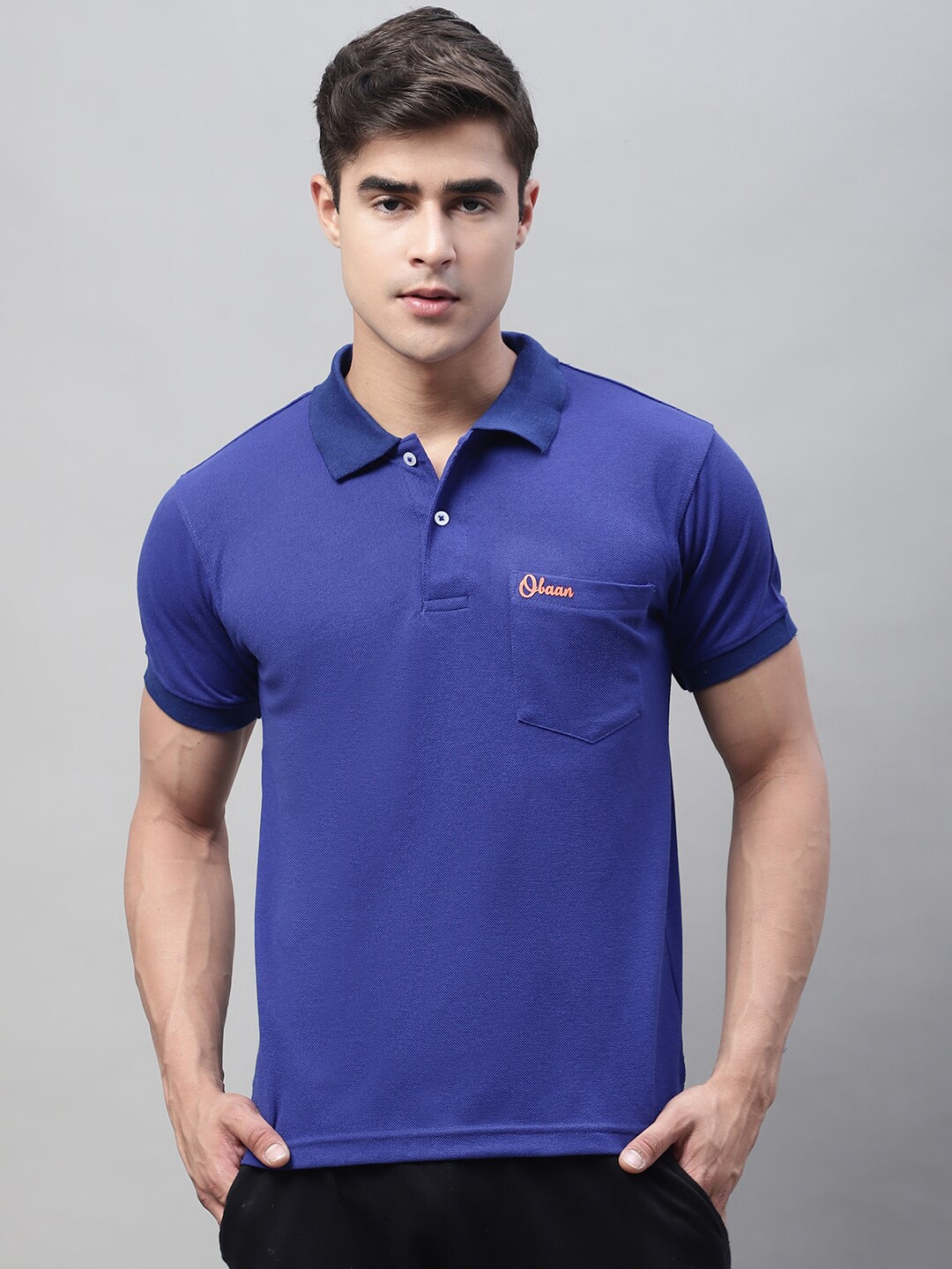 

Obaan Polo Collar Short Sleeves Cotton T-shirt, Blue