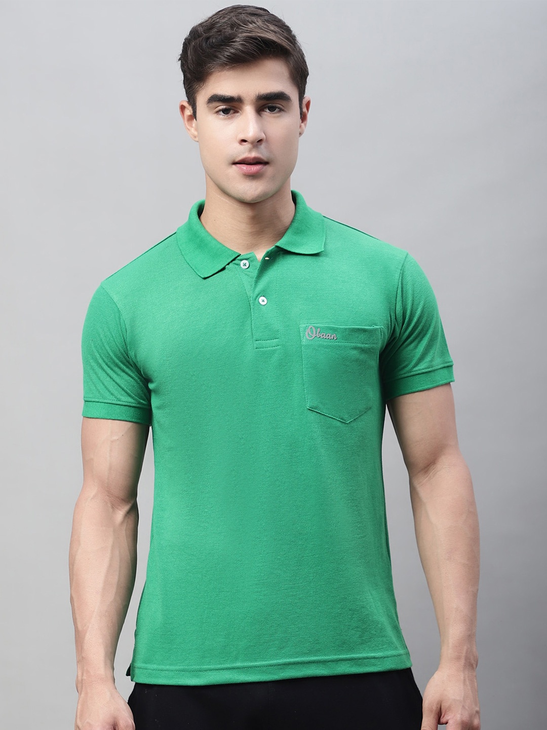 

Obaan Polo Collar Short Sleeves Cotton T-shirt, Green