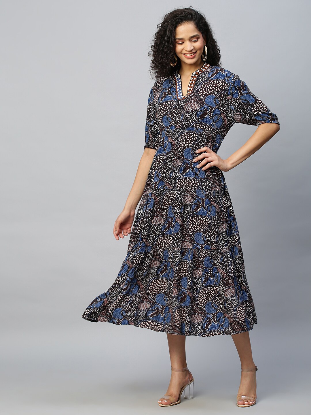 

Chemistry Ethnic Motifs Print A-Line Midi Dress, Brown