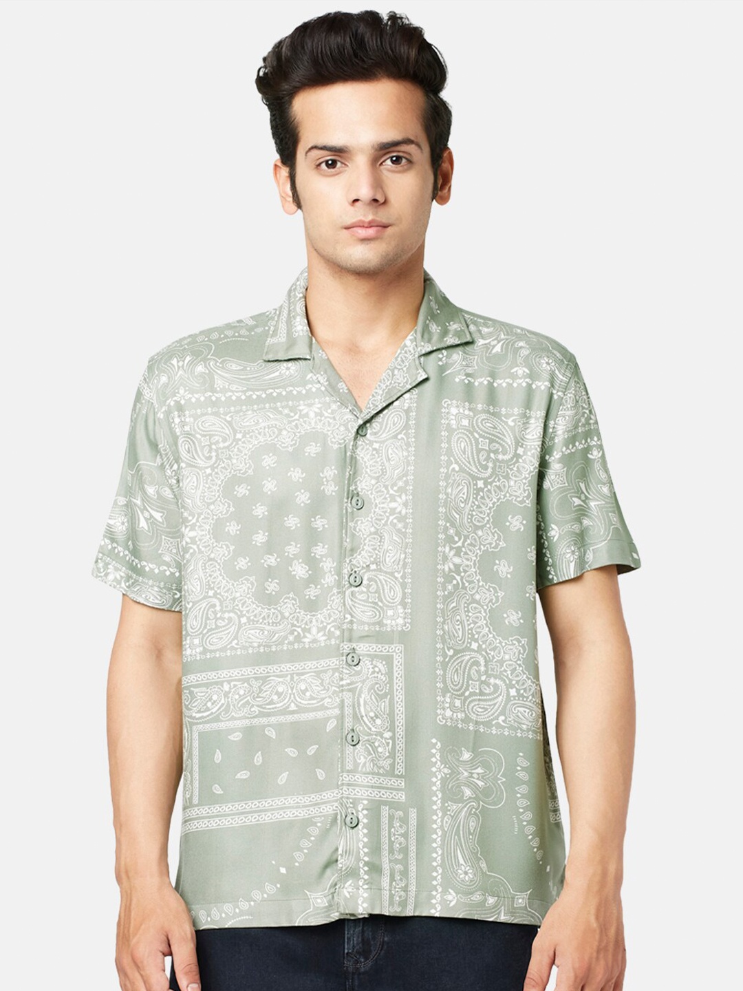 

People Ethnic Motifs Printed Slim Fit Casual Shirt, Green