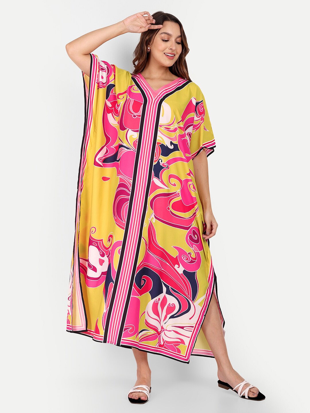 

iki chic Floral Print Kaftan Maxi Dress, Yellow