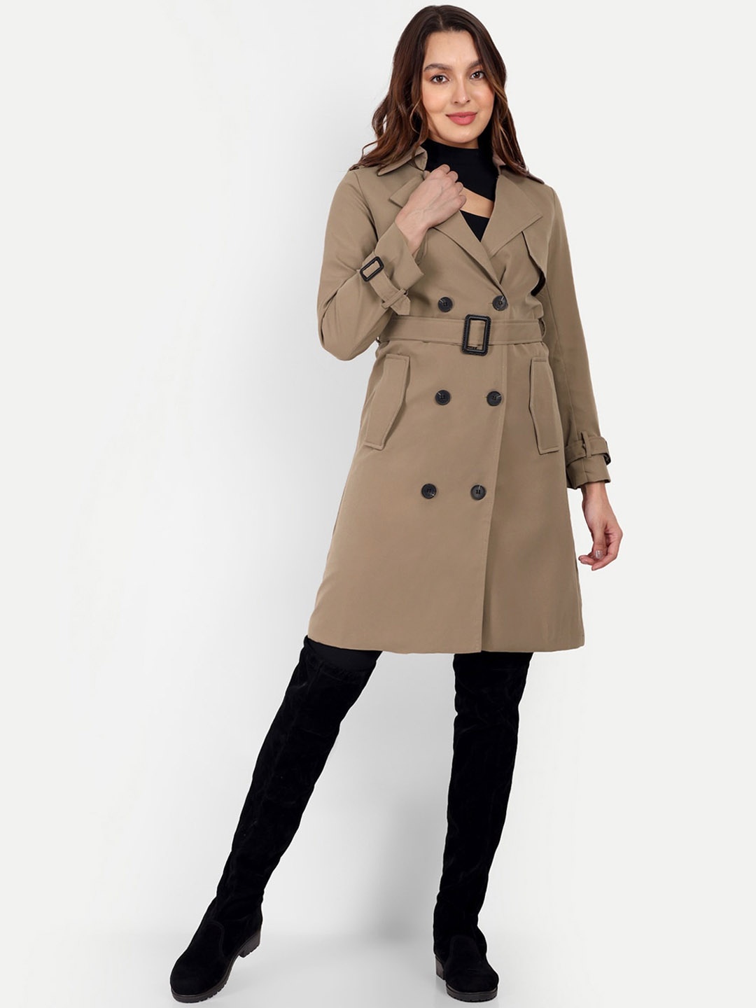 

iki chic Lapel Collar Windcheater Longline Trench Coat, Camel brown