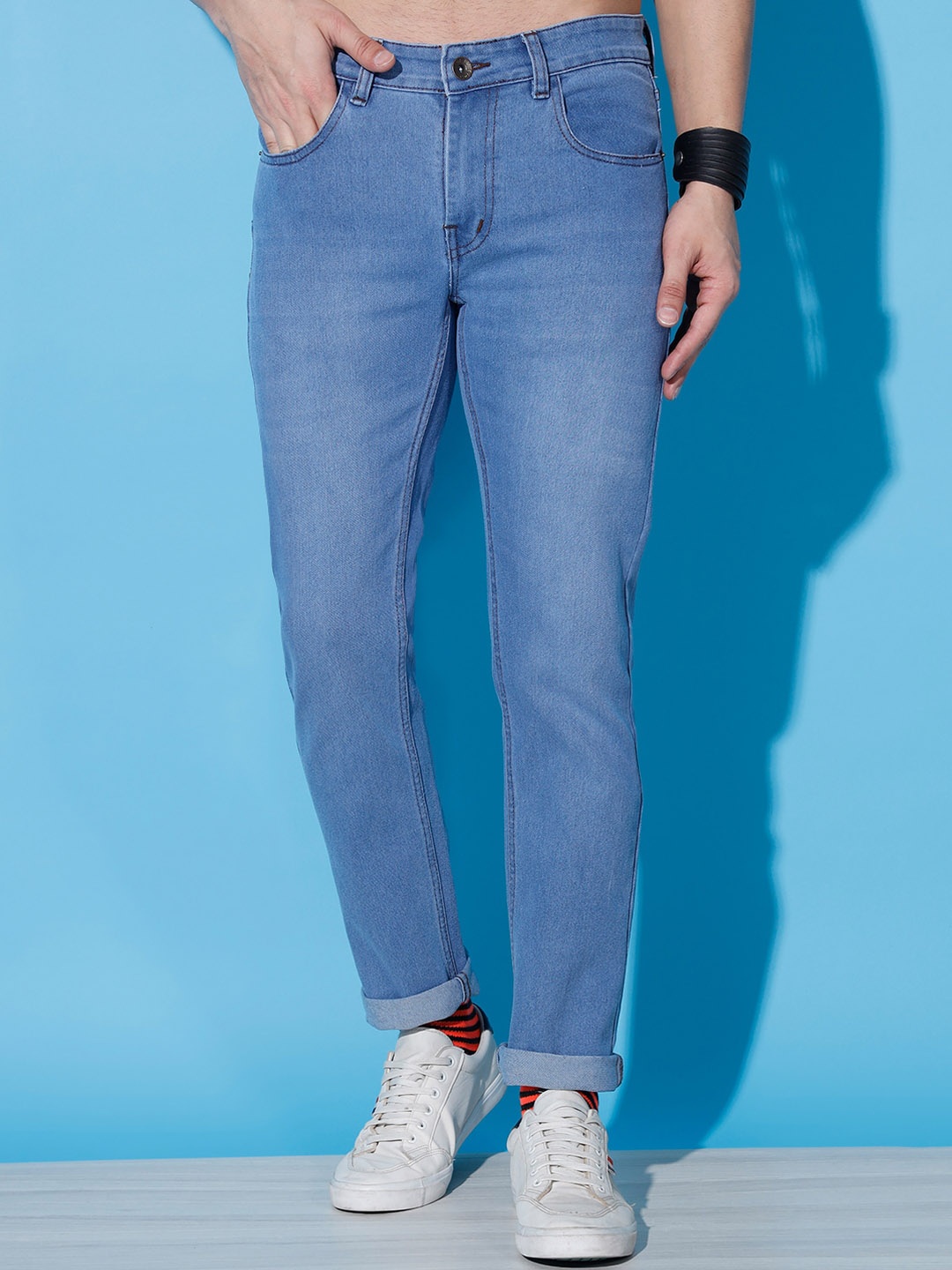 

UNITED DENIM Men Skinny Fit Light Fade Stretchable Jeans, Turquoise blue