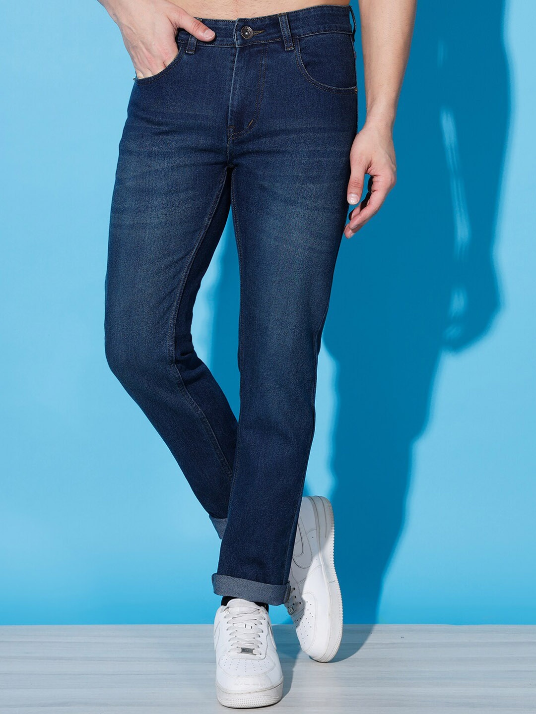 

UNITED DENIM Men Skinny Fit Low Distress Light Fade Jeans, Navy blue