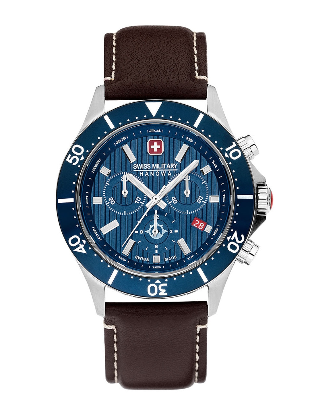 

SWISS MILITARY HANOWA Men Leather Straps Analogue Chronograph Watch SMWGC2100706, Blue