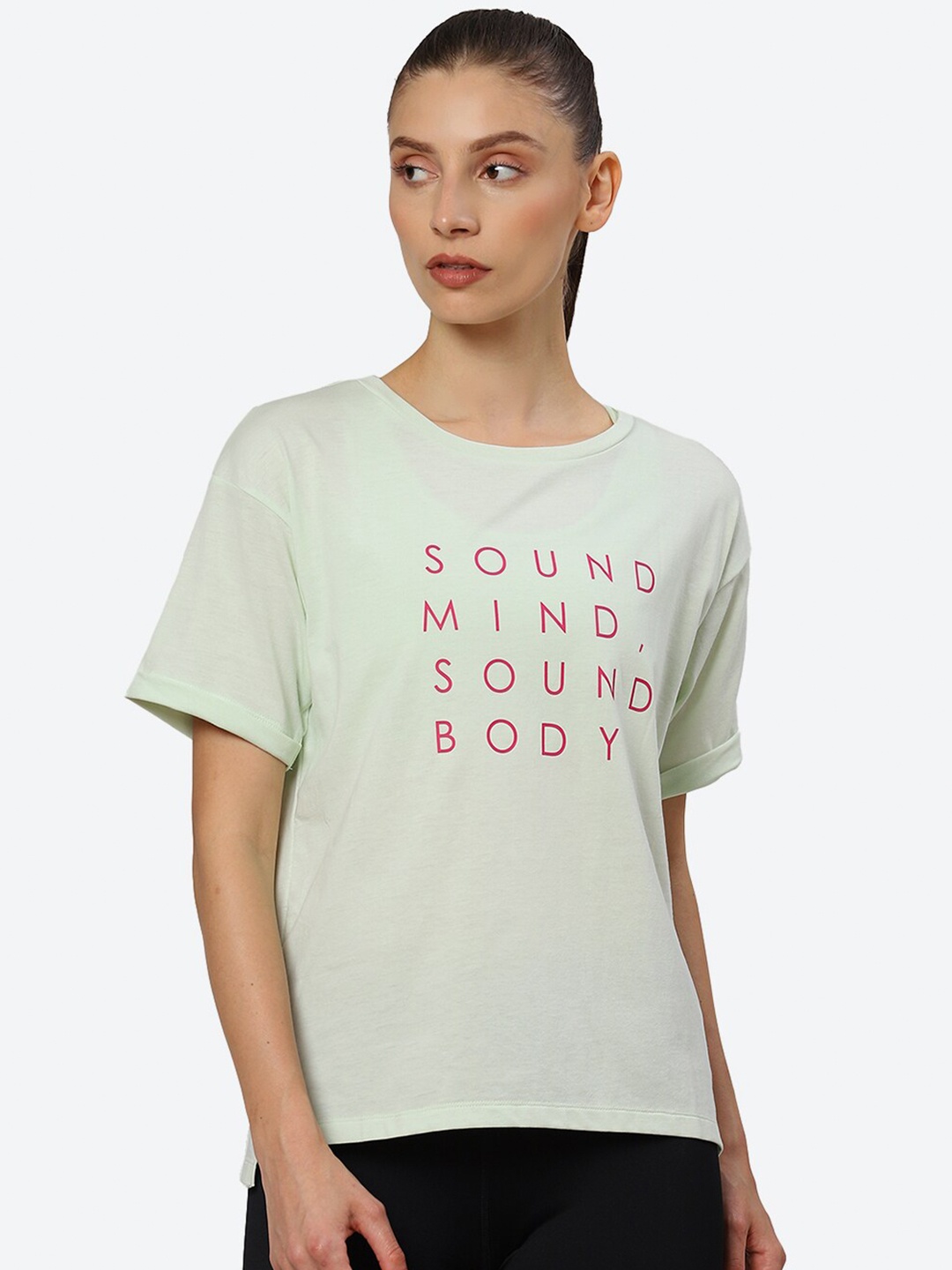 ASICS Women Typography Printed Drop-Shoulder Sleeves T-shirt, Green