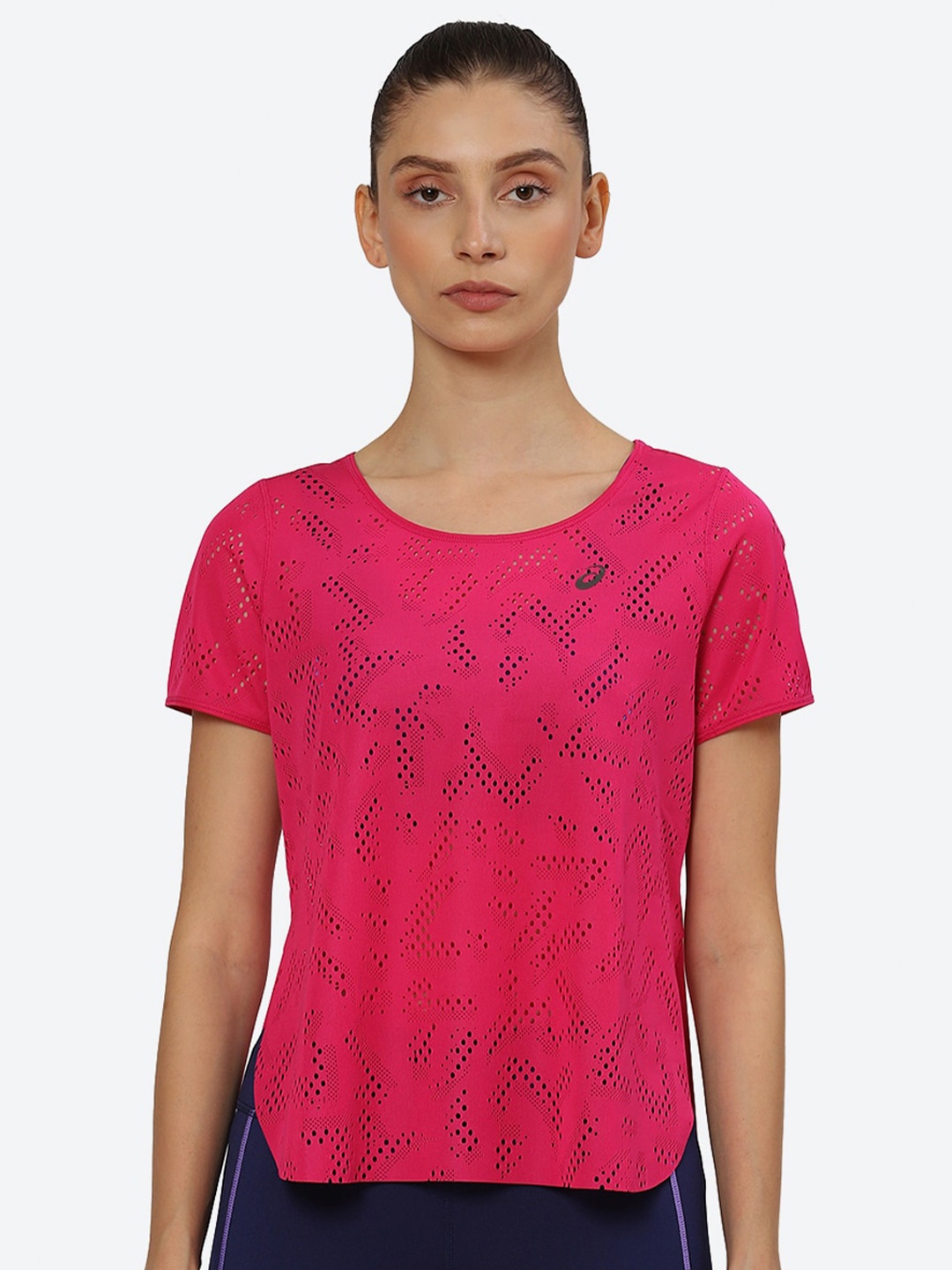 

ASICS Women Self Design T-shirt, Pink