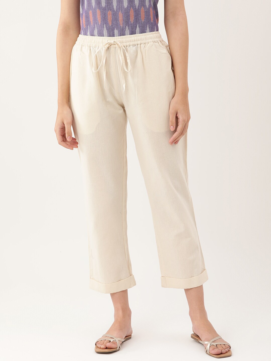 

Lokatita Women Cropped Cotton Palazzos, Off white