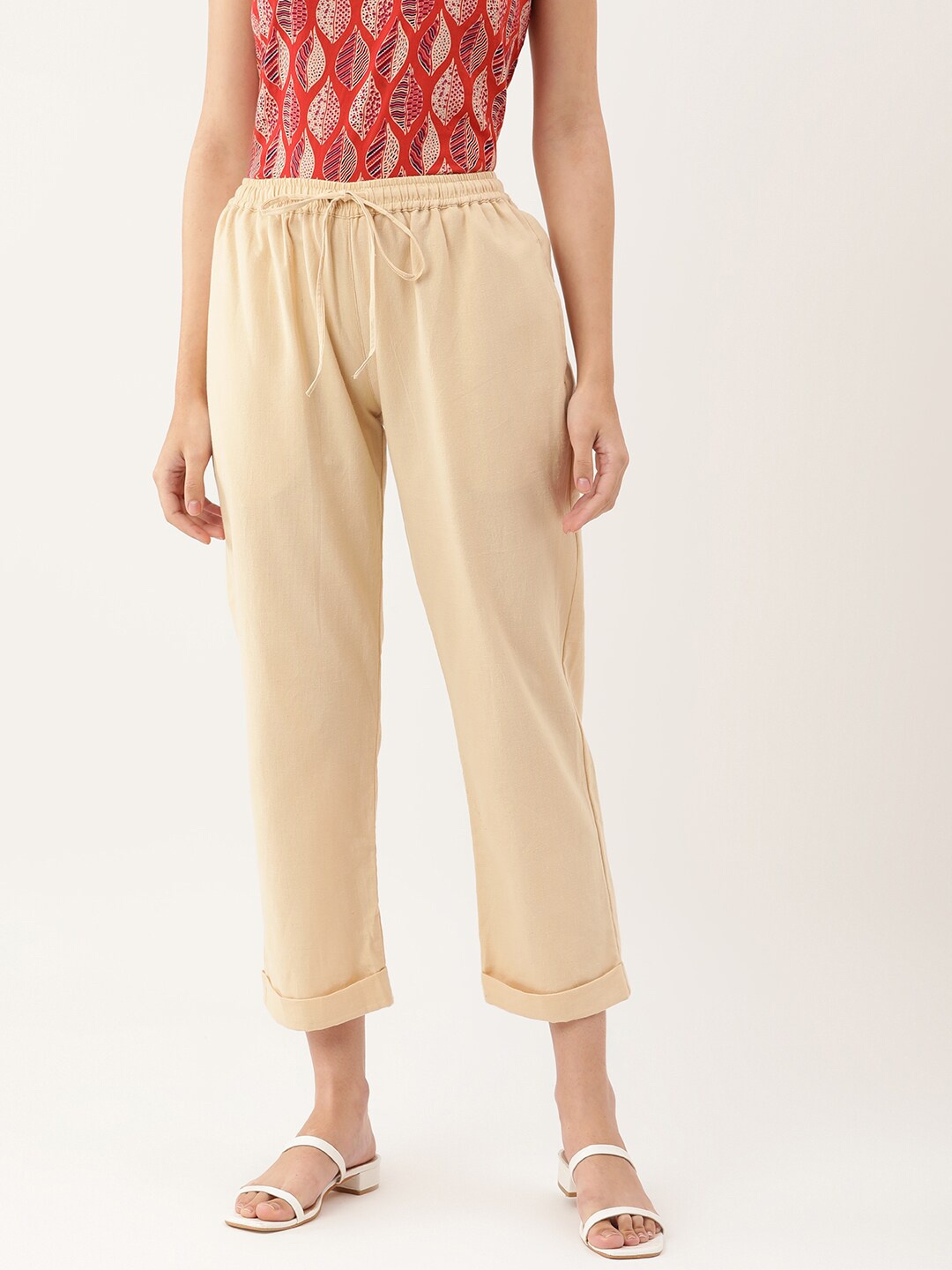

Lokatita Women Cropped Ethnic Palazzos, Beige
