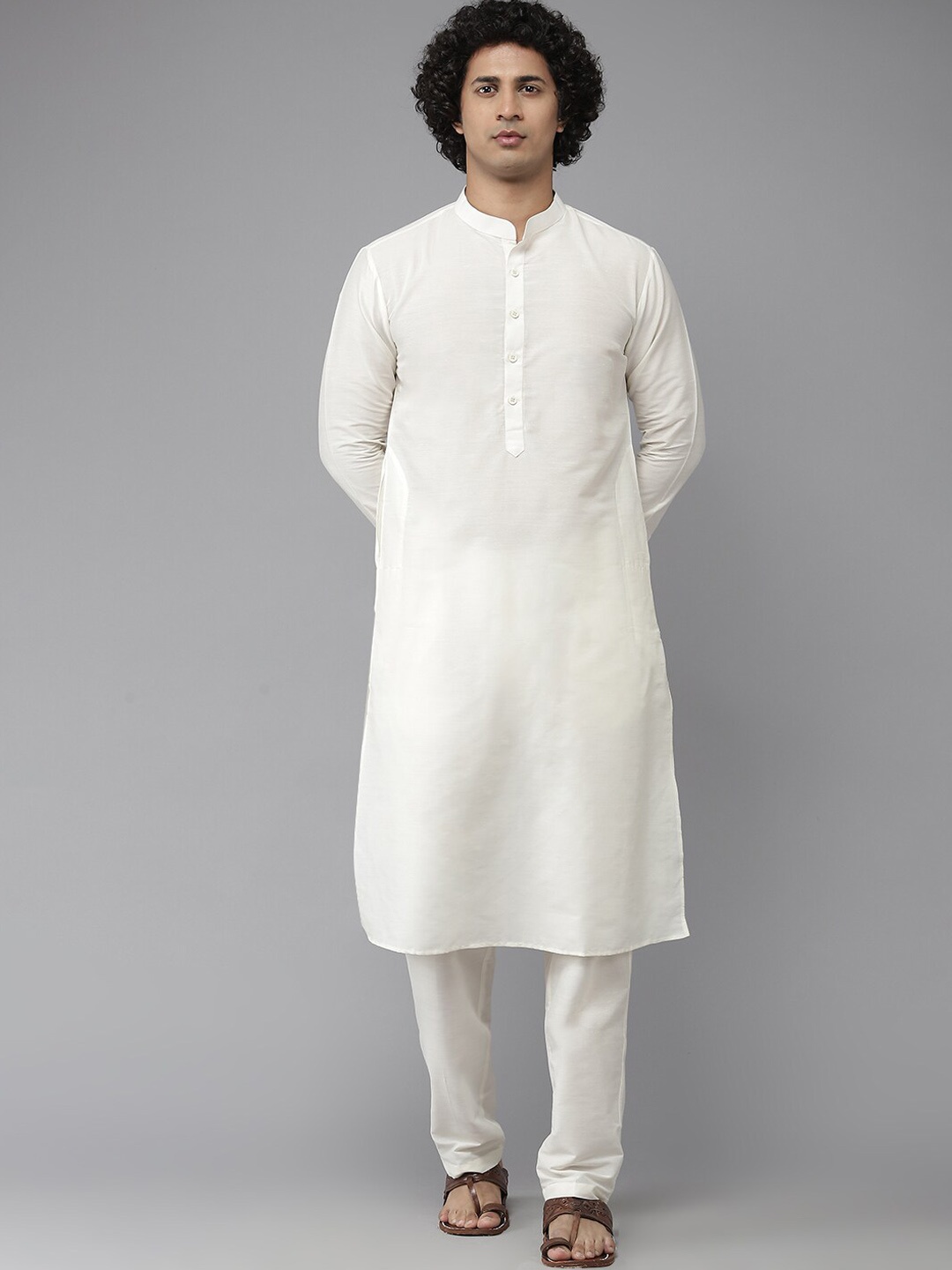 

See Designs Mandarin Collar Straight Kurta with Pyjamas, Off white