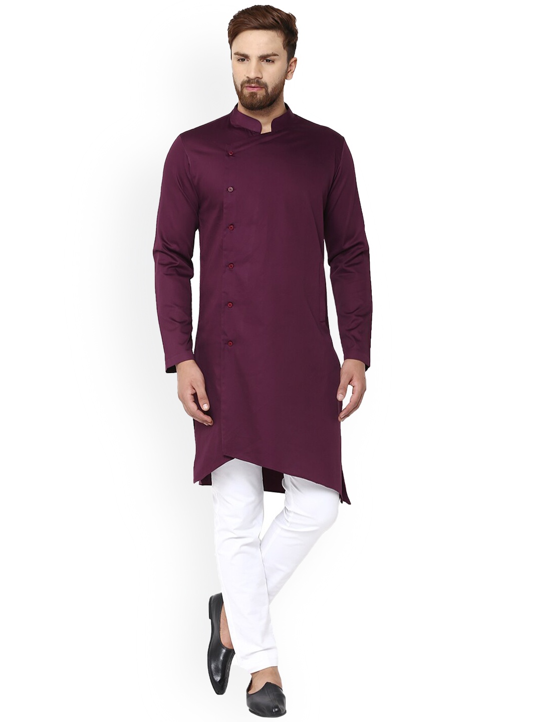 

See Designs Asymmetric Angrakha Pure Cotton Kurta with Pyjamas, Purple