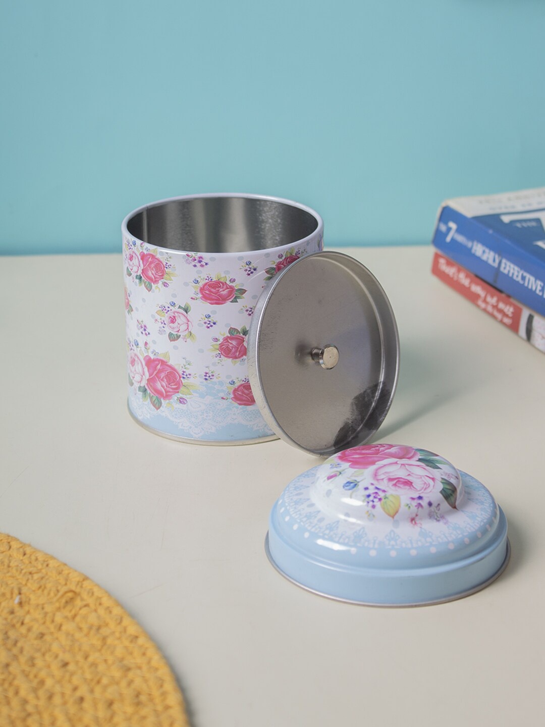 

MARKET99 White & Blue Floral Printed Dishwasher Safe Metal Tin Box