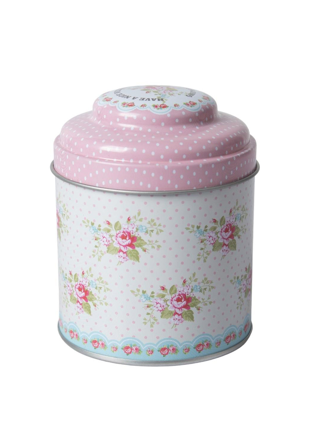 

MARKET99 Baby-Pink & White Floral-Printed Tin Box With Lid