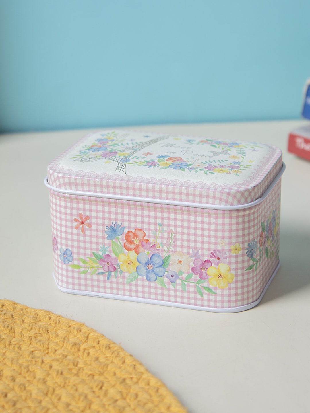 

MARKET99 Pink & White Floral Printed Dishwasher Safe Metal Tin Box
