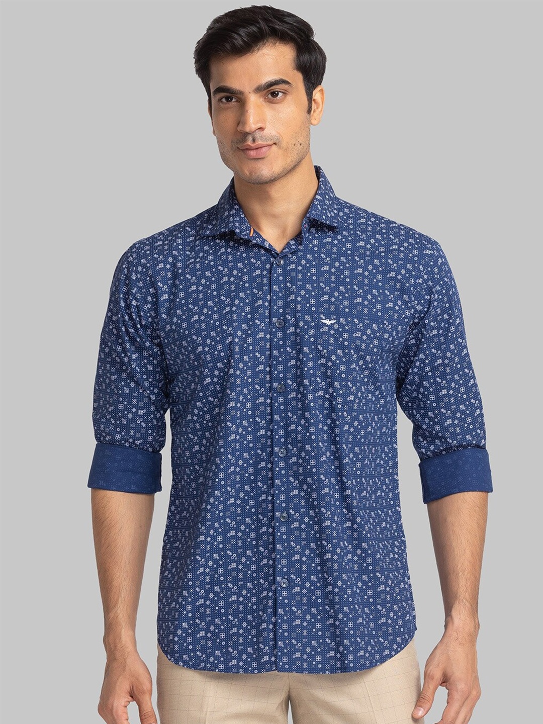 

Park Avenue Slim Fit Geometric Opaque Printed Casual Pure Cotton Shirt, Blue