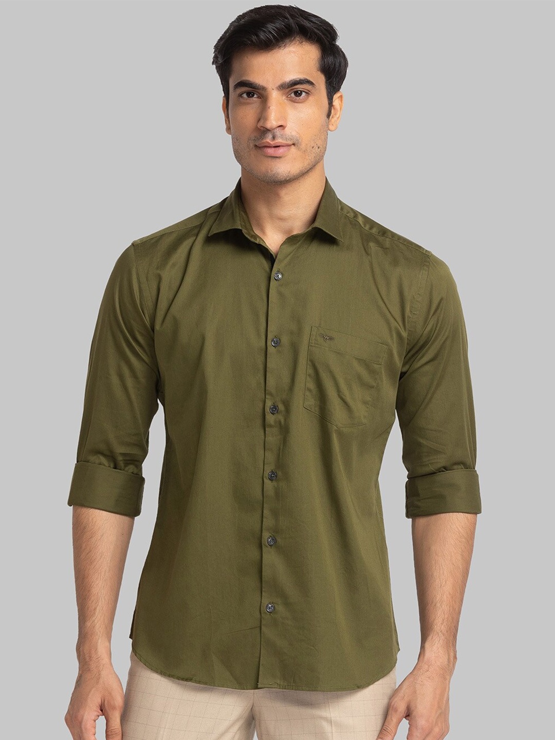 

Park Avenue Spread Collar Slim Fit Organic Cotton Casual Shirt, Green