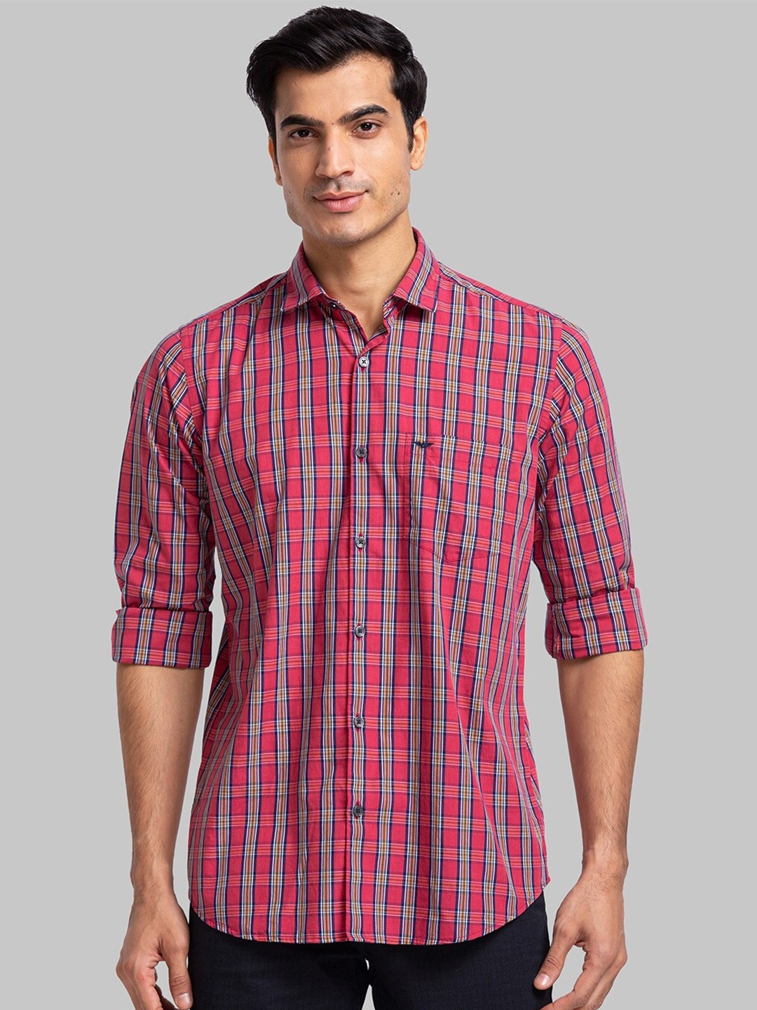 

Park Avenue Checks Slim Fit Organic Cotton Casual Shirt, Red