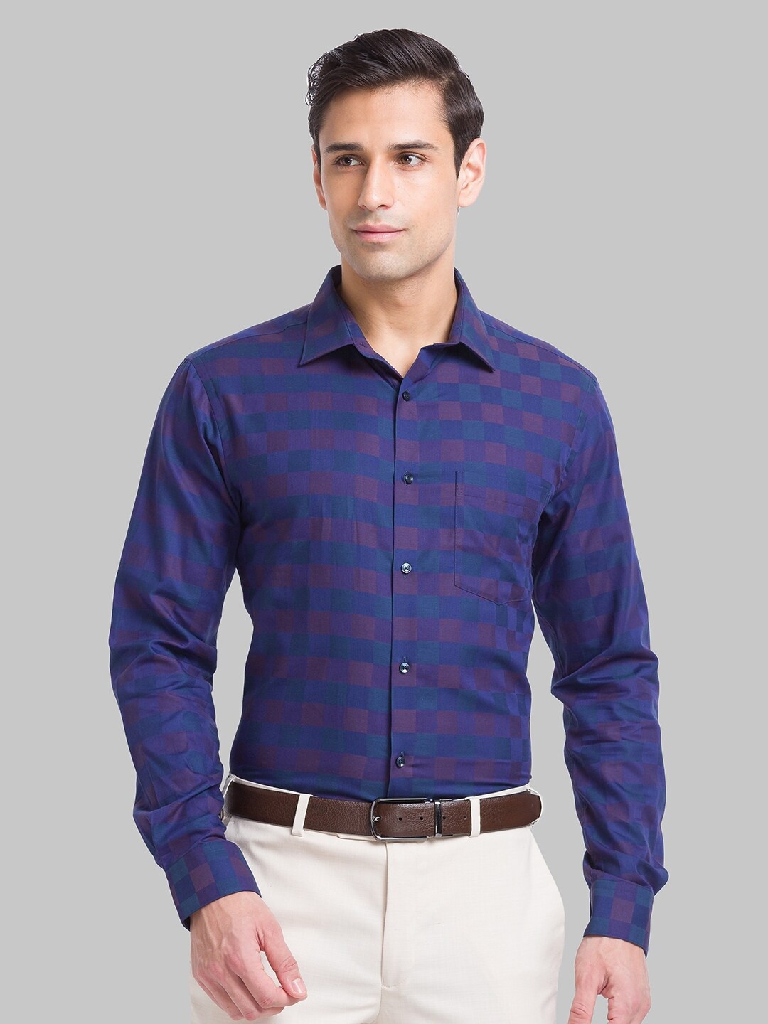

Park Avenue Slim Fit Checked Pure Cotton Formal Shirt, Violet