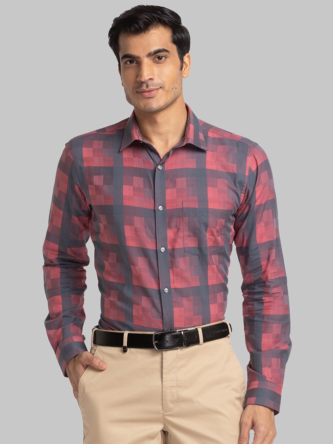 

Park Avenue Slim Fit Checked Pure Cotton Formal Shirt, Maroon