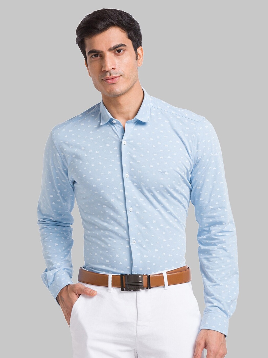 

Park Avenue Slim Fit Micro Disty Printed Formal Shirt, Blue