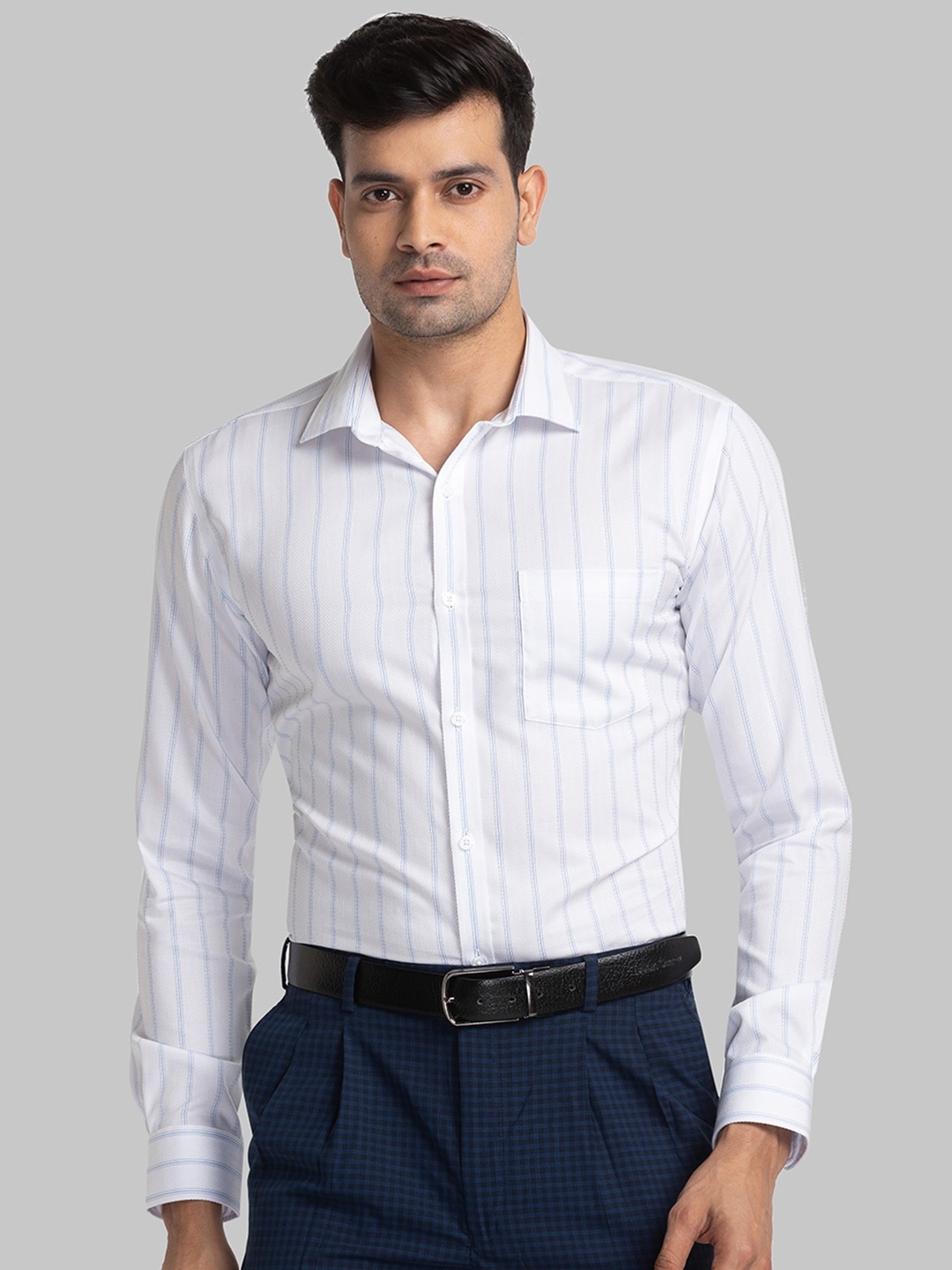 

Park Avenue Vertical Striped Slim Fit Organic Cotton Formal Shirt, White