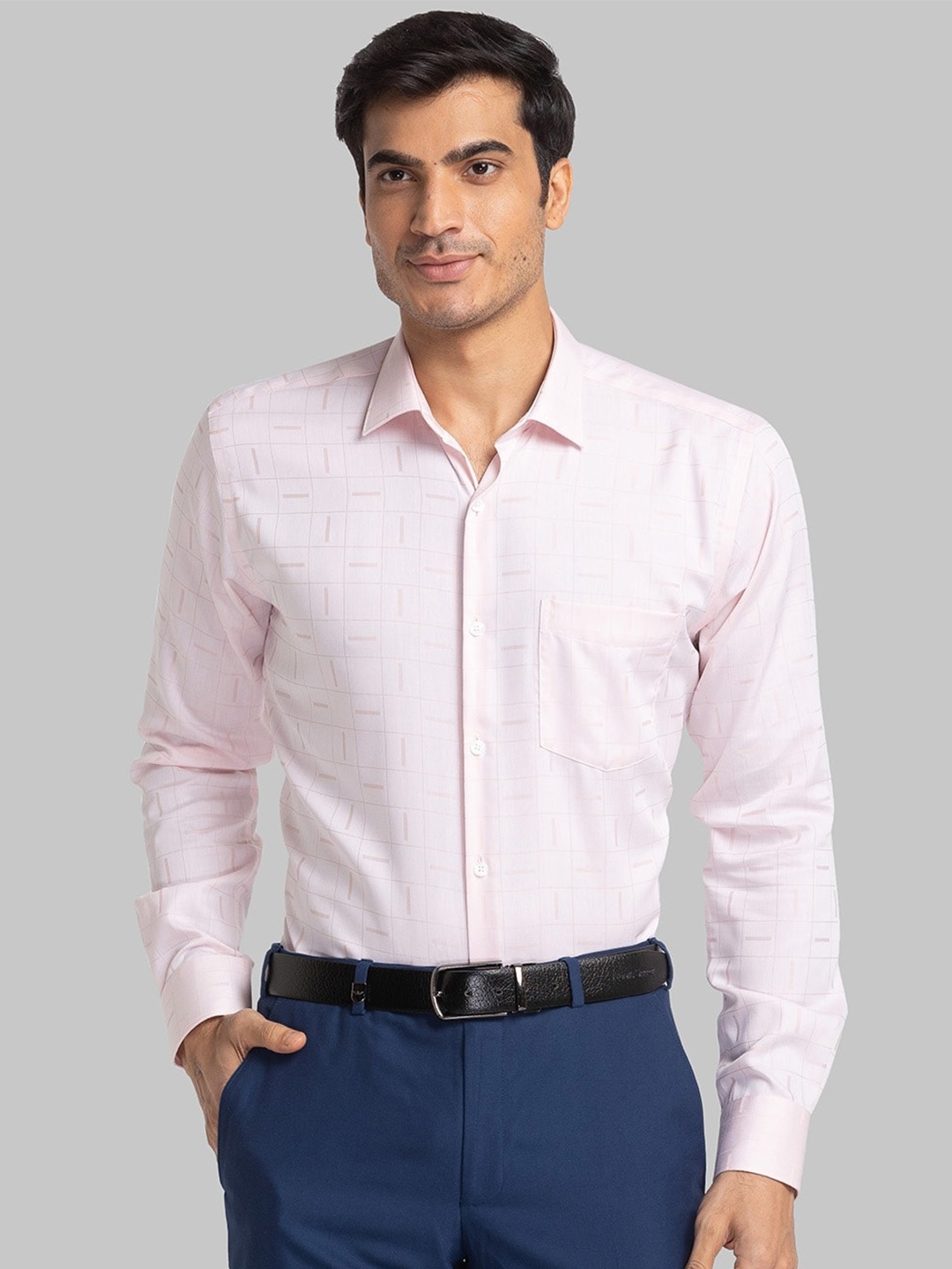 Park Avenue Slim Fit Checked Pure Cotton Formal Shirt, Pink