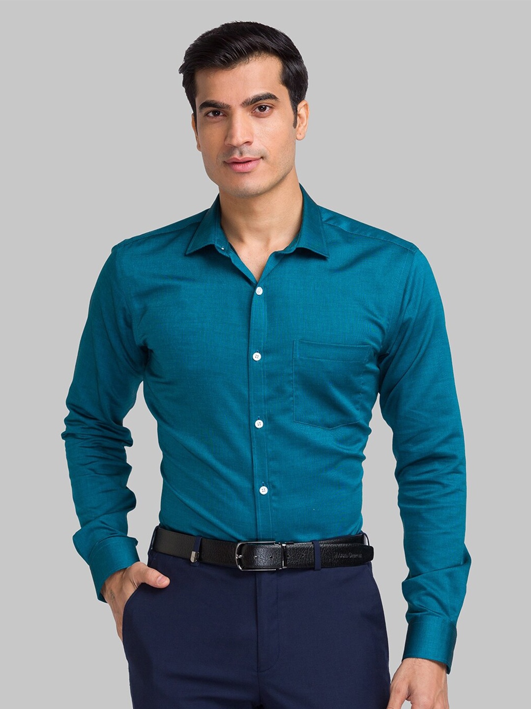 

Park Avenue Spread Collar Long Sleeves Organic Cotton Slim Fit Formal Shirt, Teal