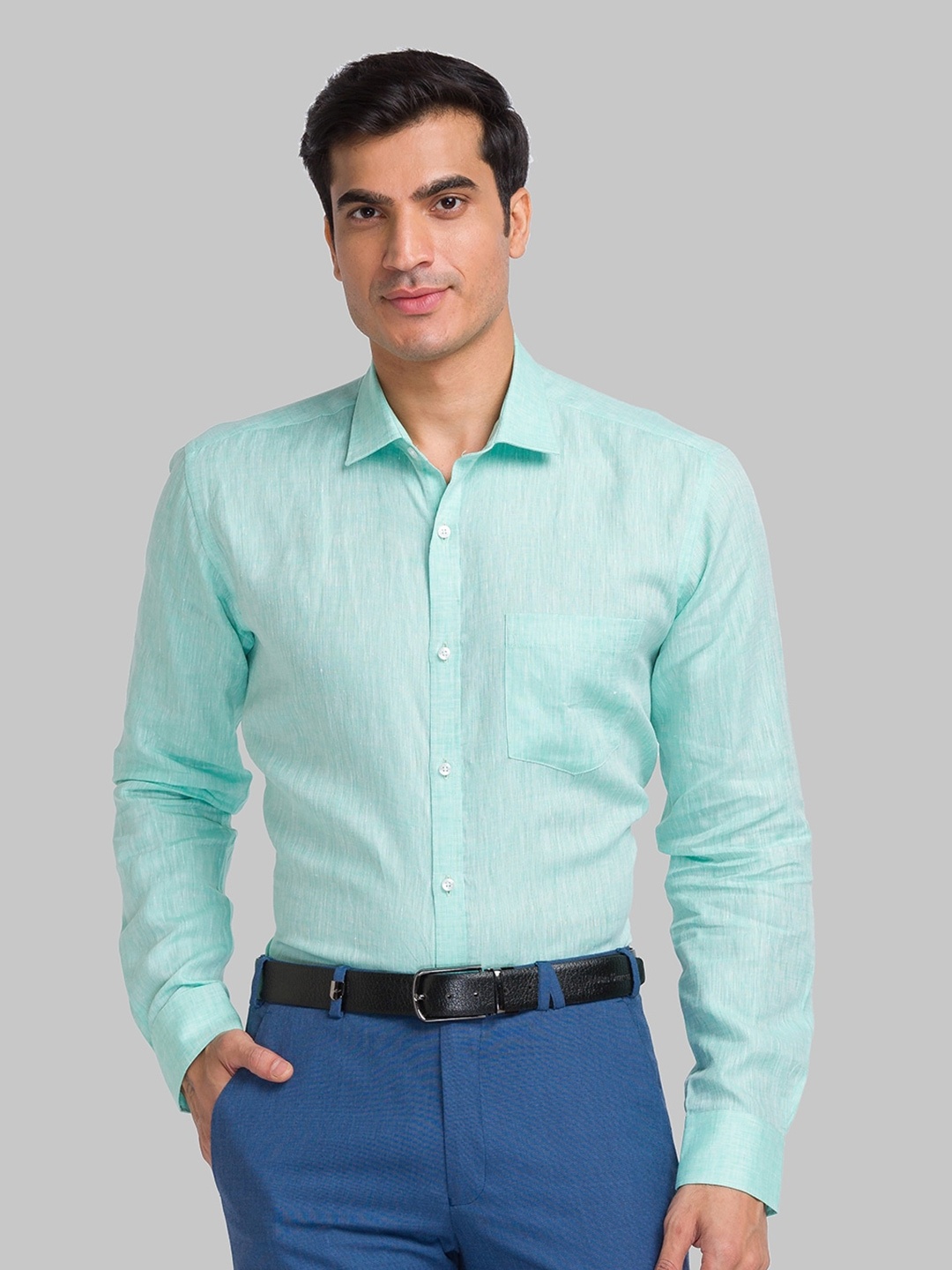 

Park Avenue Slim Fit Spread Collar Formal Shirt, Green