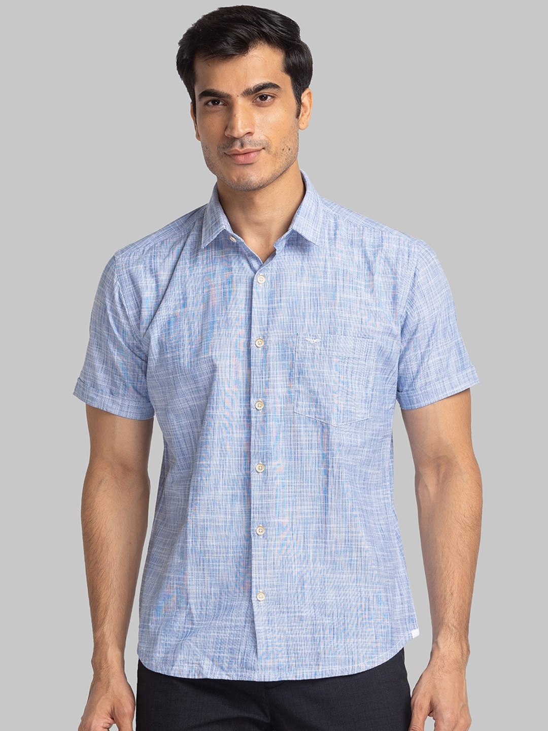 

Park Avenue Slim Fit Self Design Pure Cotton Casual Shirt, Blue