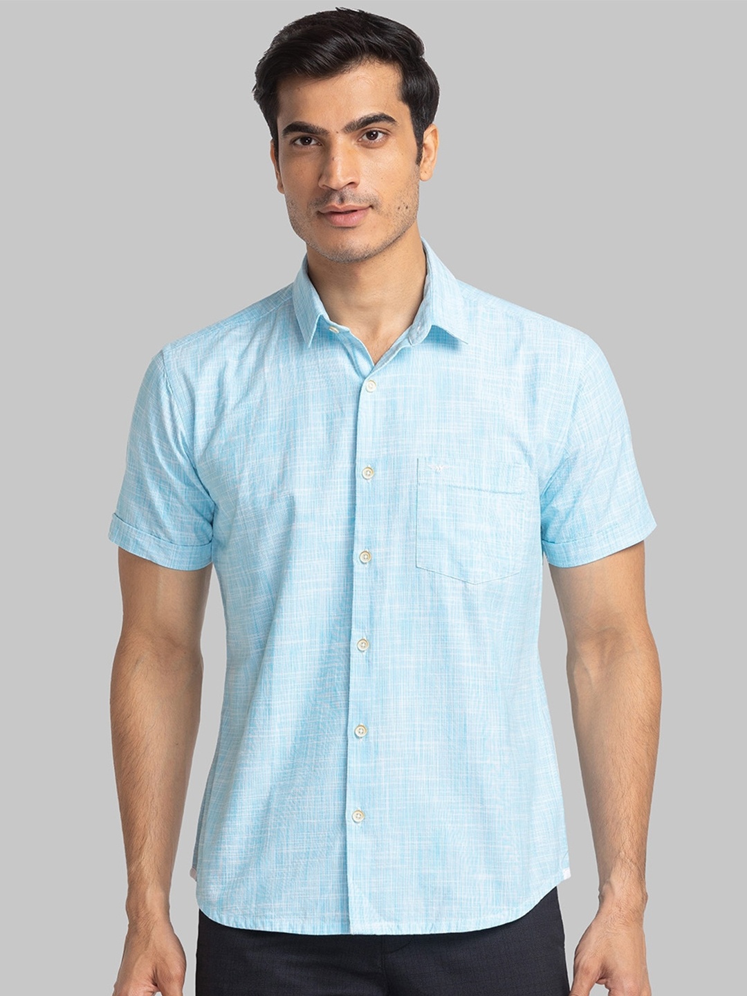 

Park Avenue Slim Fit Opaque Self Designed Casual Pure Cotton Shirt, Blue