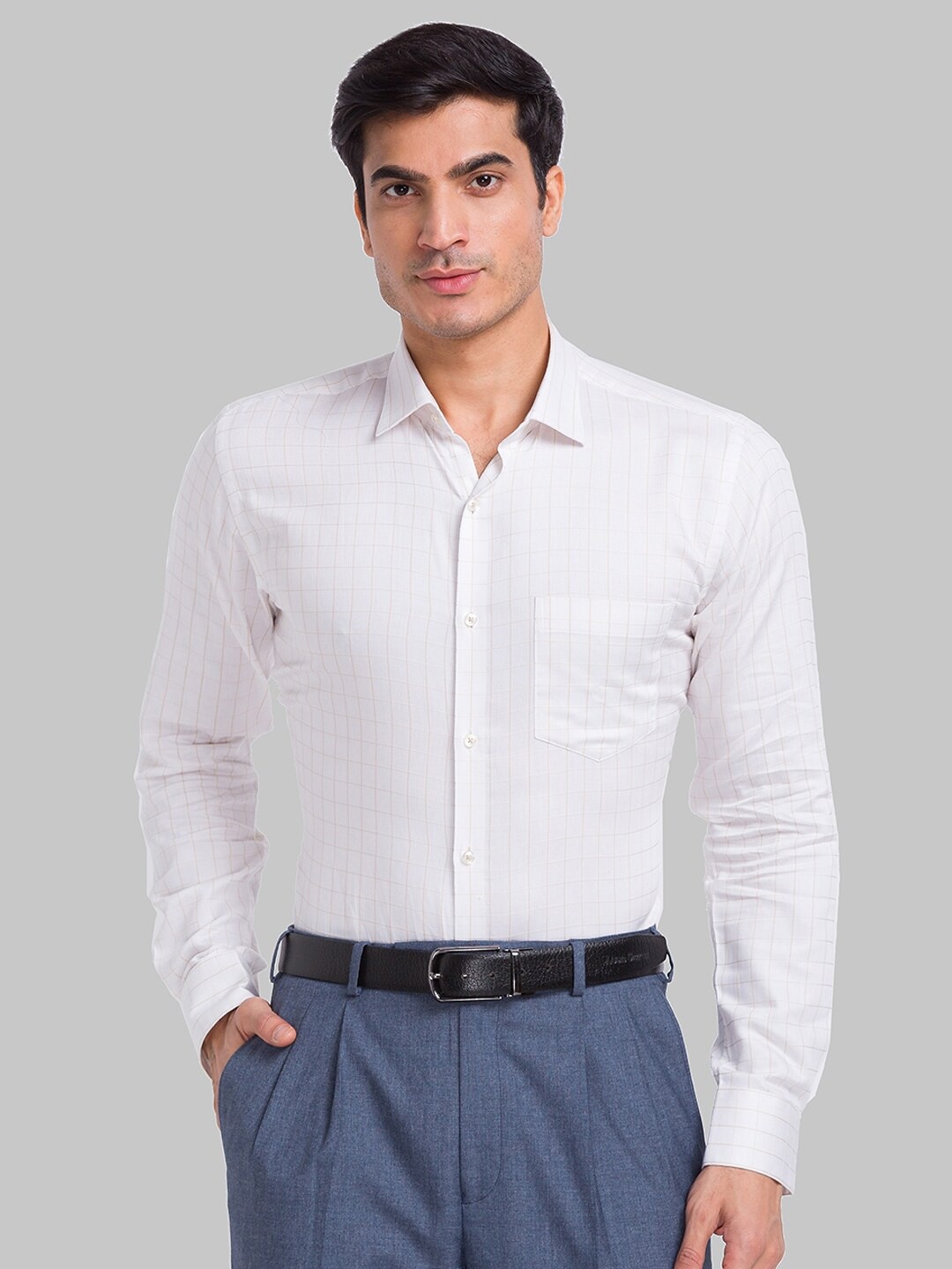 

Park Avenue Grid Tattersall Checks Slim Fit Organic Cotton Formal Shirt, White