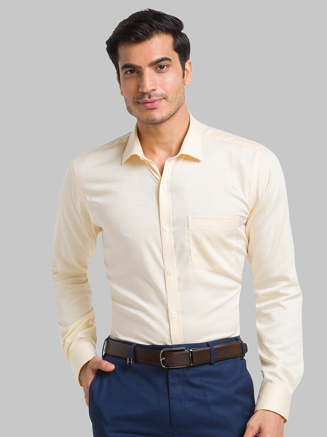 

Park Avenue Slim Fit Spread Collar Pure Cotton Formal Shirt, Yellow