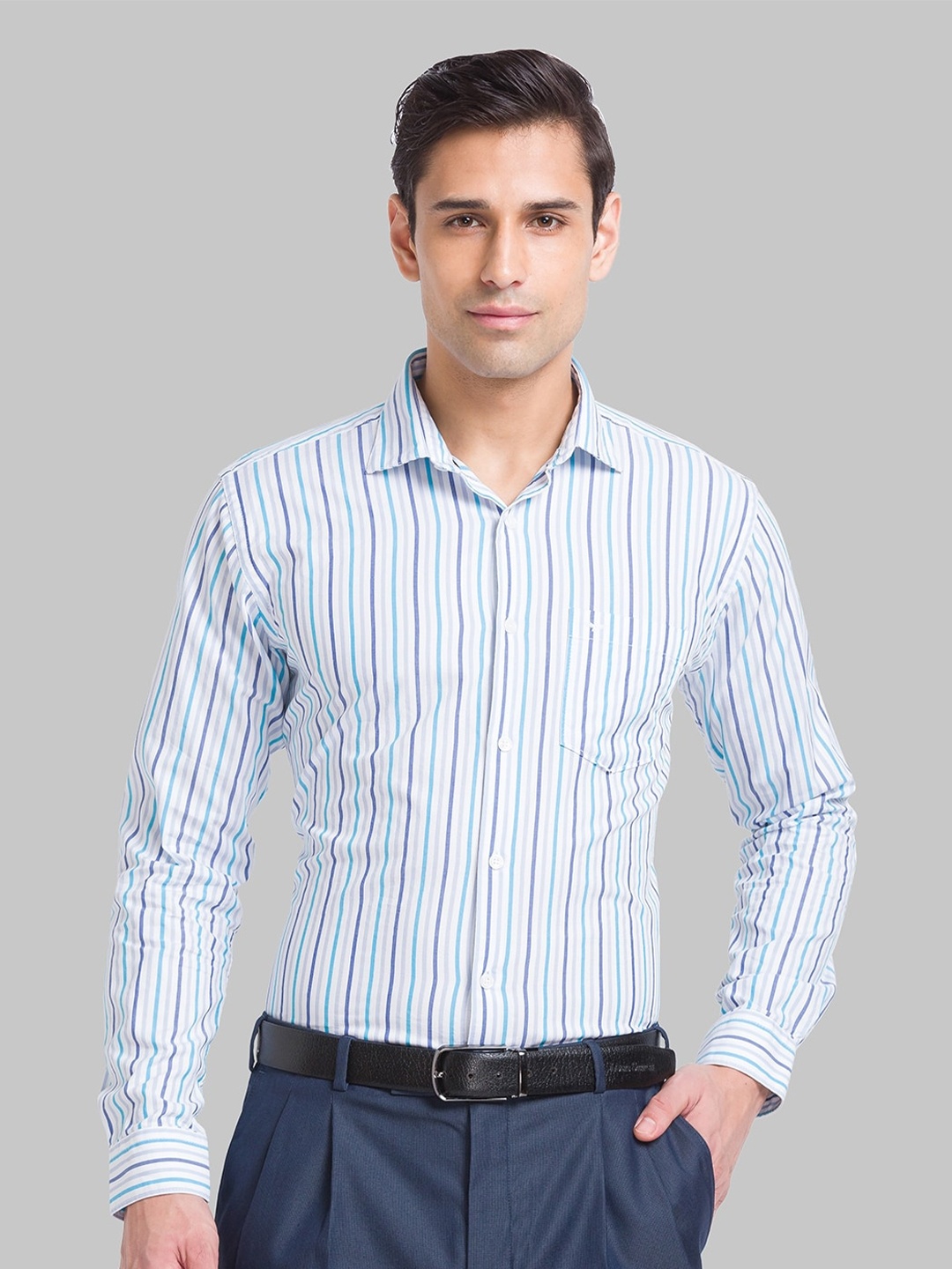 

Park Avenue Slim Fit Striped Pure Cotton Formal Shirt, Blue