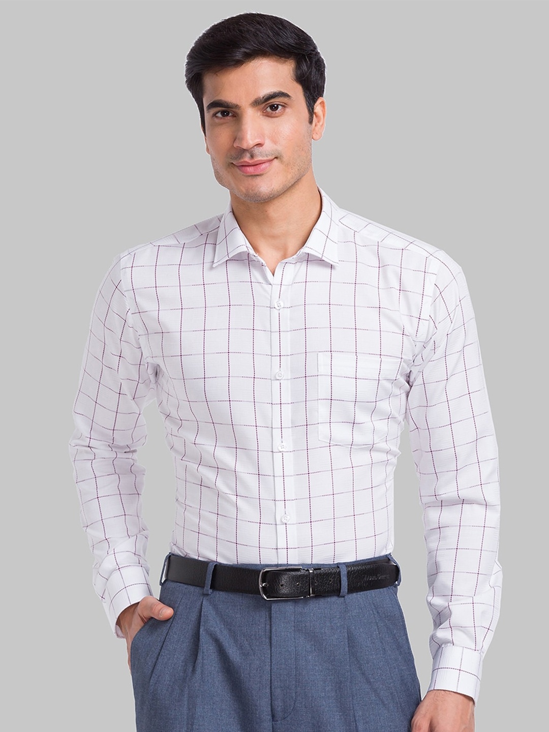 

Park Avenue Windowpane Checks Slim Fit Organic Cotton Formal Shirt, White